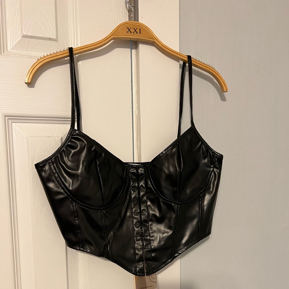 Faux leather corset crop top